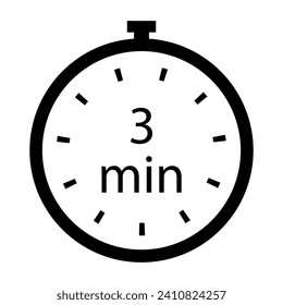 Zeiger-3-Minuten-Zeilensymbol. Zeit, Stoppuhr, Wecker, Uhr, laufen, zweite, Geschwindigkeit, Stunde, Minute, Aufzeichnung, Sport, Kochen. Vektorsymbol für Unternehmen und Werbung