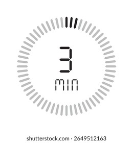 Temporizador de 3 minutos. Ícones de conjunto isolados de cronômetro. Contagem regressiva ícone do símbolo do temporizador definido. ilustração vetorial.