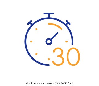 Timer 30 minutes line icon. Stopwatch time sign. Countdown clock symbol. Colorful thin line outline concept. Linear style timer icon. Editable stroke. Vector