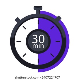Timer with 30 minutes on dial line icon. Time, stopwatch, alarm clock, clock, second, hour, minute, countdown, chronometer, hands, mechanism. Vector icons for business and advertising