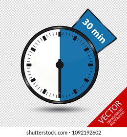 Timer 30 Minutes - Vector Illustration - Isolated On Transparent Background