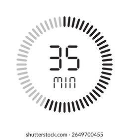 Temporizador de 35 minutos. Ícones de conjunto isolados de cronômetro. Contagem regressiva ícone do símbolo do temporizador definido. ilustração vetorial.