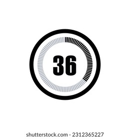 Timer 36 Minutes, seconds, Hours stopwatch vector icon. Stopwatch icon in flat style, 36 Minutes, seconds, Hours Countdown timer symbol icon on white background. Vector illustration.