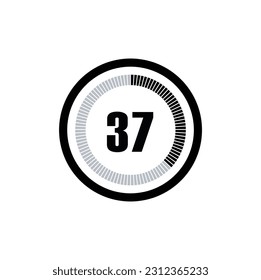 Timer 37 Minutes, seconds, Hours stopwatch vector icon. Stopwatch icon in flat style, 37 Minutes, seconds, Hours Countdown timer symbol icon on white background. Vector illustration.