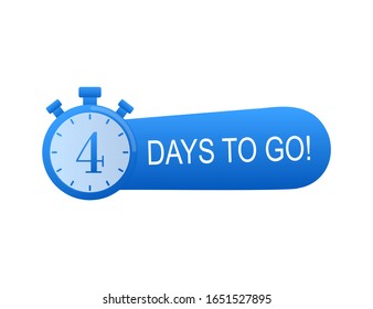Timer with 4 days to go flat icon. Vector stock illustration on white background.