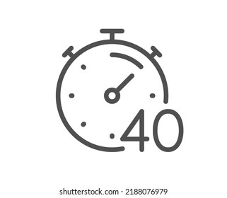 Timer 40 minutes line icon. Stopwatch time sign. Countdown clock symbol. Quality design element. Linear style timer icon. Editable stroke. Vector