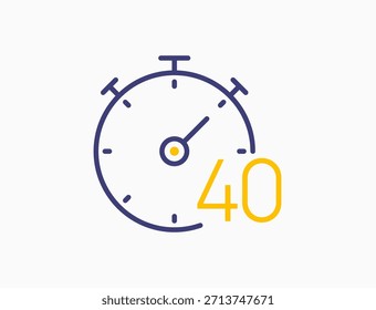 Zeitgeber 40 Minuten Zeile Symbol Uhr. Countdown Stoppuhr Vektor digitale Sportzeit. Chronometer 40 Sekunden Timer