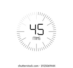 Timer 45 mins icon, 45 minutes digital timer