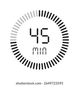 Temporizador de 45 minutos. Ícones de conjunto isolados de cronômetro. Contagem regressiva ícone do símbolo do temporizador definido. ilustração vetorial.