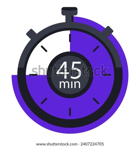 Timer with 45 minutes on dial line icon. Time, stopwatch, alarm clock, clock, second, hour, minute, countdown, chronometer, hands, mechanism. Vector icons for business and advertising