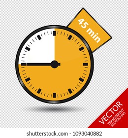 Timer 45 Minutes - Vector Illustration - Isolated On Transparent Background