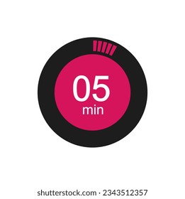 Timer 5 min icon, 5 minutes digital timer. Clock, timer and countdown.