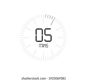 Timer 5 mins icon, 5 minutes digital timer