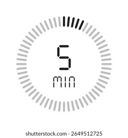 Temporizador 5 minutos. Ícones de conjunto isolados de cronômetro. Contagem regressiva ícone do símbolo do temporizador definido. ilustração vetorial.