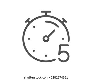 Timer 5 minutes line icon. Stopwatch time sign. Countdown clock symbol. Quality design element. Linear style timer icon. Editable stroke. Vector