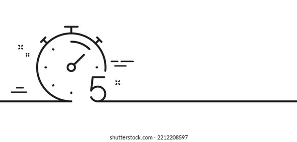 Timer 5 minutes line icon. Stopwatch time sign. Countdown clock symbol. Minimal line illustration background. Timer line icon pattern banner. White web template concept. Vector