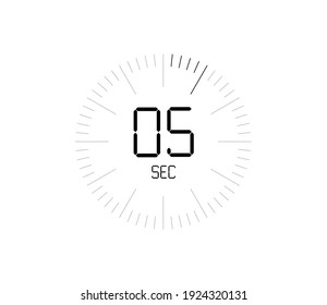 Timer 5 sec icon, 5 seconds digital timer