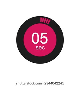 Timer 5 sec icon, 5 seconds digital timer. Clock, timer and countdown.