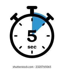 Timer with 5 Seconds. Countdown Tension Builds. Digital timer display, diminishing time indicator, five seconds mark, heightened anticipation. Vector line icon for Business and Advertising