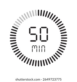 Temporizador de 50 minutos. Ícones de conjunto isolados de cronômetro. Contagem regressiva ícone do símbolo do temporizador definido. ilustração vetorial.