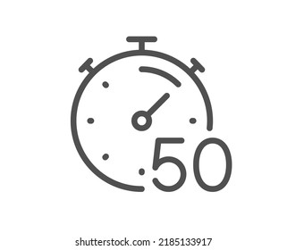 Icono de línea de 50 minutos de temporizador. Señal de tiempo de Stopwatch. Símbolo de reloj de cuenta regresiva. Elemento de diseño de calidad. Icono de temporizador de estilo lineal. Trazo editable. Vector