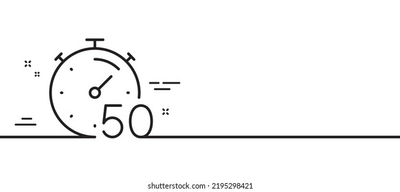 Timer 50 minutes line icon. Stopwatch time sign. Countdown clock symbol. Minimal line illustration background. Timer line icon pattern banner. White web template concept. Vector