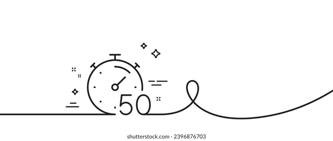 Timer 50 minutes line icon. Continuous one line with curl. Stopwatch time sign. Countdown clock symbol. Timer single outline ribbon. Loop curve pattern. Vector