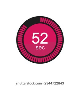 Timer 52 sec icon, 52 seconds digital timer. Clock, timer and countdown.