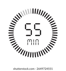 Temporizador 55 minutos. Ícones de conjunto isolados de cronômetro. Contagem regressiva ícone do símbolo do temporizador definido. ilustração vetorial.