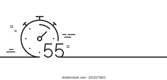 Timer 55 minutes line icon. Stopwatch time sign. Countdown clock symbol. Minimal line illustration background. Timer line icon pattern banner. White web template concept. Vector