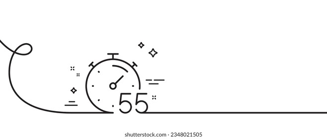 Icono de línea de 55 minutos de temporizador. Una línea continua con curl. Señal de tiempo de Stopwatch. Símbolo de reloj de cuenta regresiva. Cinta de contorno único de temporizador. Patrón de curva de bucle. Vector