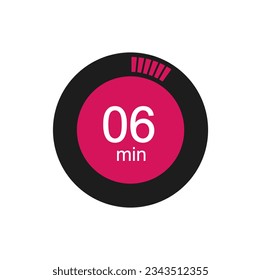 Timer 6 min icon, 6 minutes digital timer. Clock, timer and countdown.