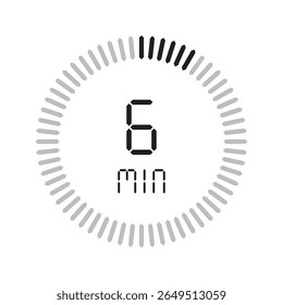 Temporizador de 6 minutos. Ícones de conjunto isolados de cronômetro. Contagem regressiva ícone do símbolo do temporizador definido. ilustração vetorial.