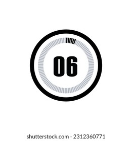 Timer 6 Minutes, seconds, Hours stopwatch vector icon. Stopwatch icon in flat style, 6 Minutes, seconds, Hours Countdown timer symbol icon on white background. Vector illustration.