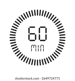 Temporizador de 60 minutos. Ícones de conjunto isolados de cronômetro. Contagem regressiva ícone do símbolo do temporizador definido. ilustração vetorial.