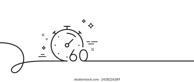 Timer 60 minutes line icon. Continuous one line with curl. Stopwatch time sign. Countdown clock symbol. Timer single outline ribbon. Loop curve pattern. Vector