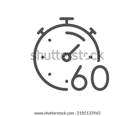 Timer 60 minutes line icon. Stopwatch time sign. Countdown clock symbol. Quality design element. Linear style timer icon. Editable stroke. Vector