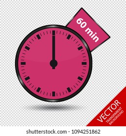 Timer 60 Minutes - Vector Illustration - Isolated On Transparent Background