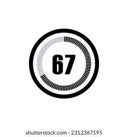 Timer 67 Minutes, seconds, Hours stopwatch vector icon. Stopwatch icon in flat style, 67 Minutes, seconds, Hours Countdown timer symbol icon on white background. Vector illustration.