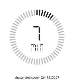 Temporizador de 7 minutos. Ícones de conjunto isolados de cronômetro. Contagem regressiva ícone do símbolo do temporizador definido. ilustração vetorial.