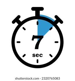 Timer mit 7 Sekunden. präzise Messung der flüchtigen Zeit, spannender und schneller Wettlauf gegen Zeit, erhöhter Fokus und Konzentration. Vektorsymbol für Unternehmen und Werbung