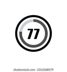 Timer 77 Minutes, seconds, Hours stopwatch vector icon. Stopwatch icon in flat style, 77 Minutes, seconds, Hours Countdown timer symbol icon on white background. Vector illustration.