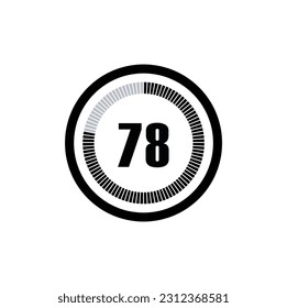 Timer 78 Minutes, seconds, Hours stopwatch vector icon. Stopwatch icon in flat style, 78 Minutes, seconds, Hours Countdown timer symbol icon on white background. Vector illustration.