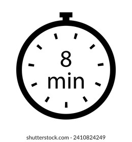 Timer 8 min line icon. Time, stopwatch, alarm clock, clock, run, second, speed, hour, minute, record, sport, cooking. Vector icon for business and advertising