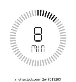 Temporizador de 8 minutos. Ícones de conjunto isolados de cronômetro. Contagem regressiva ícone do símbolo do temporizador definido. ilustração vetorial.