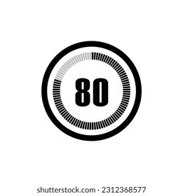 Timer 80 Minutes, seconds, Hours stopwatch vector icon. Stopwatch icon in flat style, 80 Minutes, seconds, Hours Countdown timer symbol icon on white background. Vector illustration.