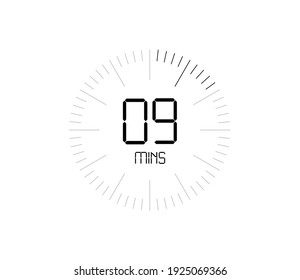 Timer 9 mins icon, 9 minutes digital timer