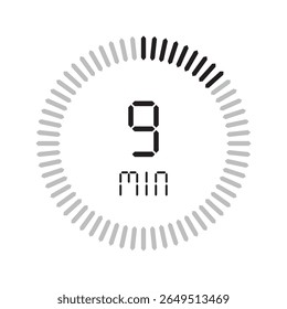 Timer 9 minute. Stopwatch isolated set icons. Countdown timer symbol icon set. vector illustration.