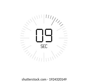 Timer 9 sec icon, 9 seconds digital timer