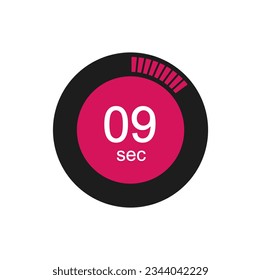 Timer 9 sec icon, 9 seconds digital timer. Clock, timer and countdown.